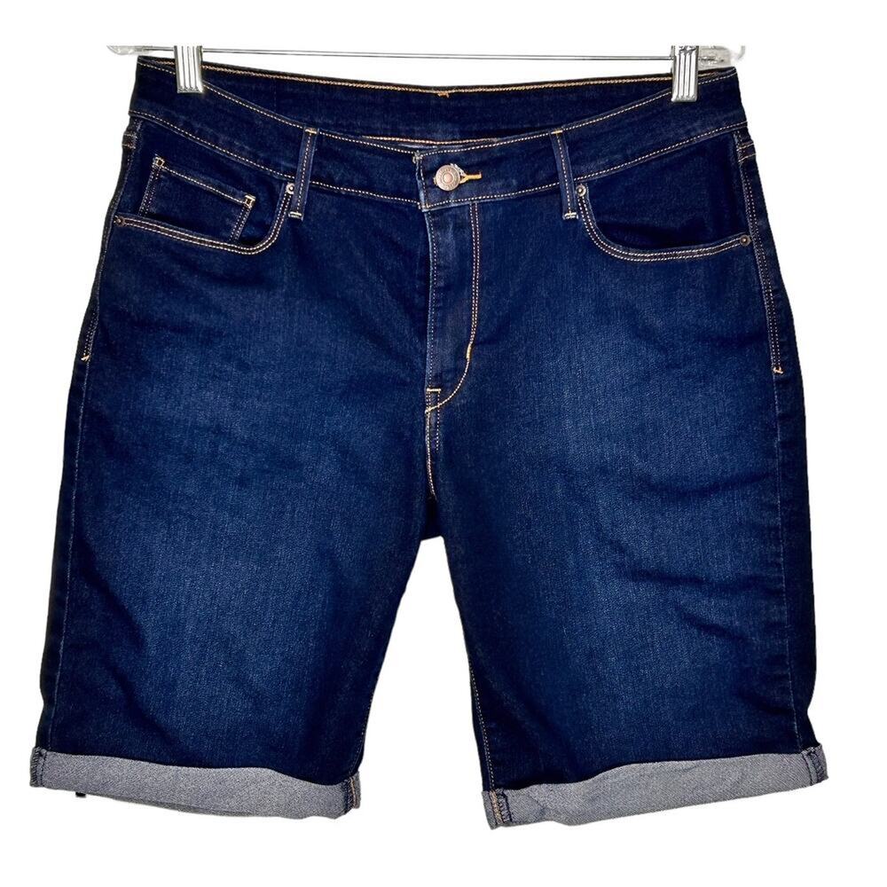 Levi's Womens Dark Wash Mid-Rise Denim Jean Shorts Jorts Rolled Hem Size 31
